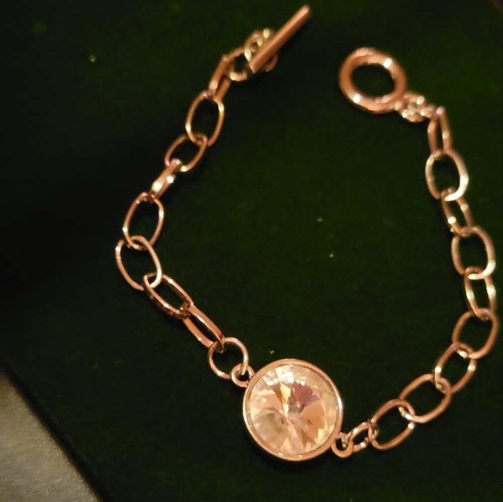 Silver Tone Chain Clear Round Stone 8" Bracelet